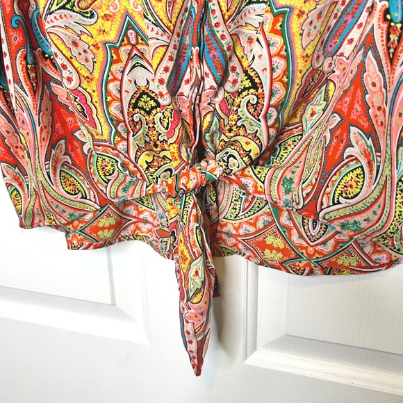 Peter Nygard Paisley Print Tie Front Blouse Size 14 - Picture 3 of 7